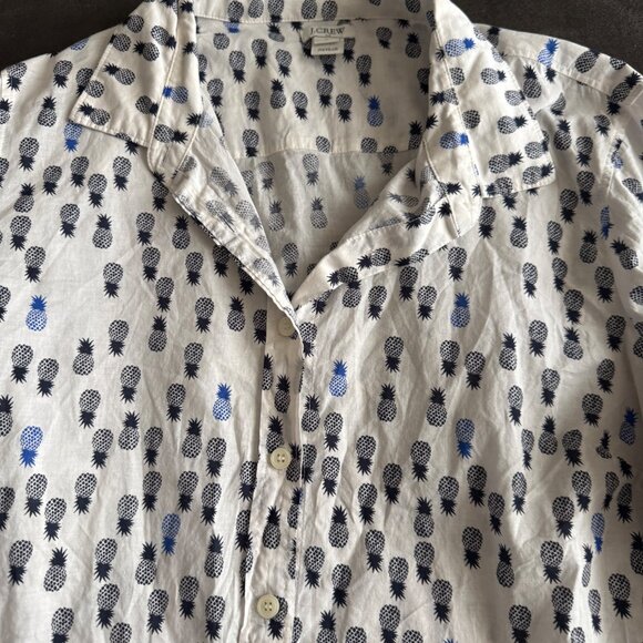 J.Crew White & Blue Pineapple Print Button-Up Shirt 100% Cotton Long Sleeve Made - Picture 2 of 4